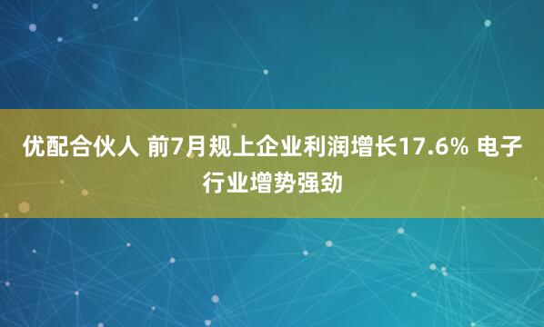 优配合伙人 前7月规上企业利润增长17.6% 电子行业增势强劲
